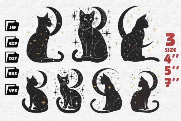 7 Mysterious Cat Embroidery Designs for Boutique Apparel