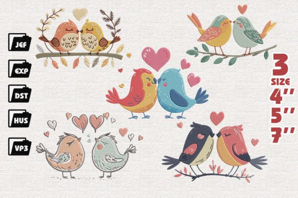 Set of 5 Couple Love Birds Embroidery Design Review